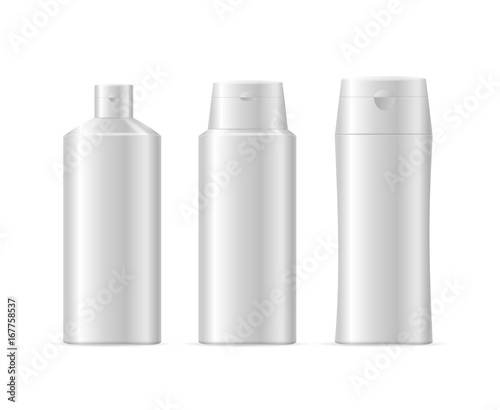 Realistic Template Blank White Shampoo Cosmetic Bottle Isolated. Vector