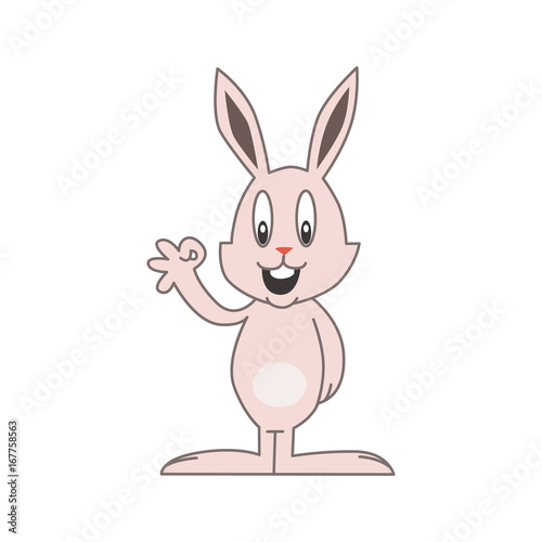 Cute pink bunny showing ok sign © blahha