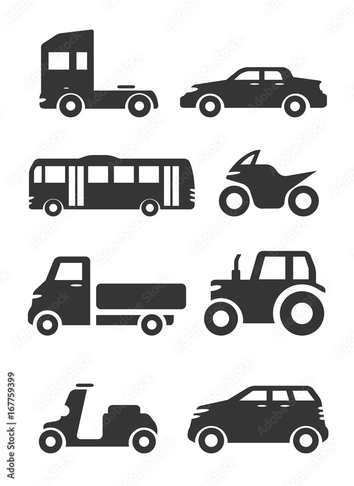 Types of transport icon set