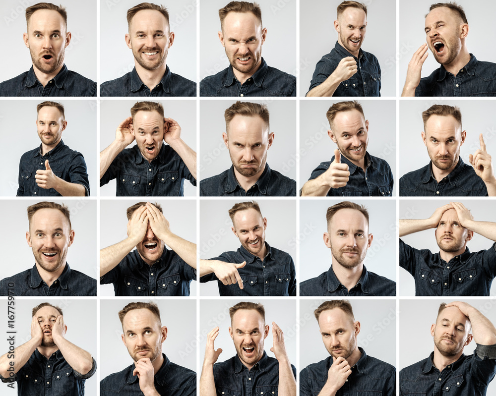 Set of young man's portraits with different emotions Set of young man's portraits with different emotions