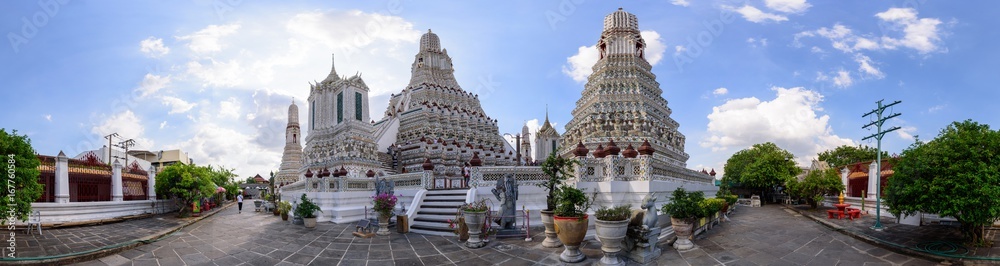 360 Panorama of Wat Arun Ratchawararam Ratchawaramahawihan in Thailnd