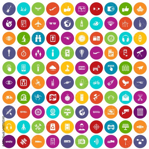 100 wireless technology icons set color