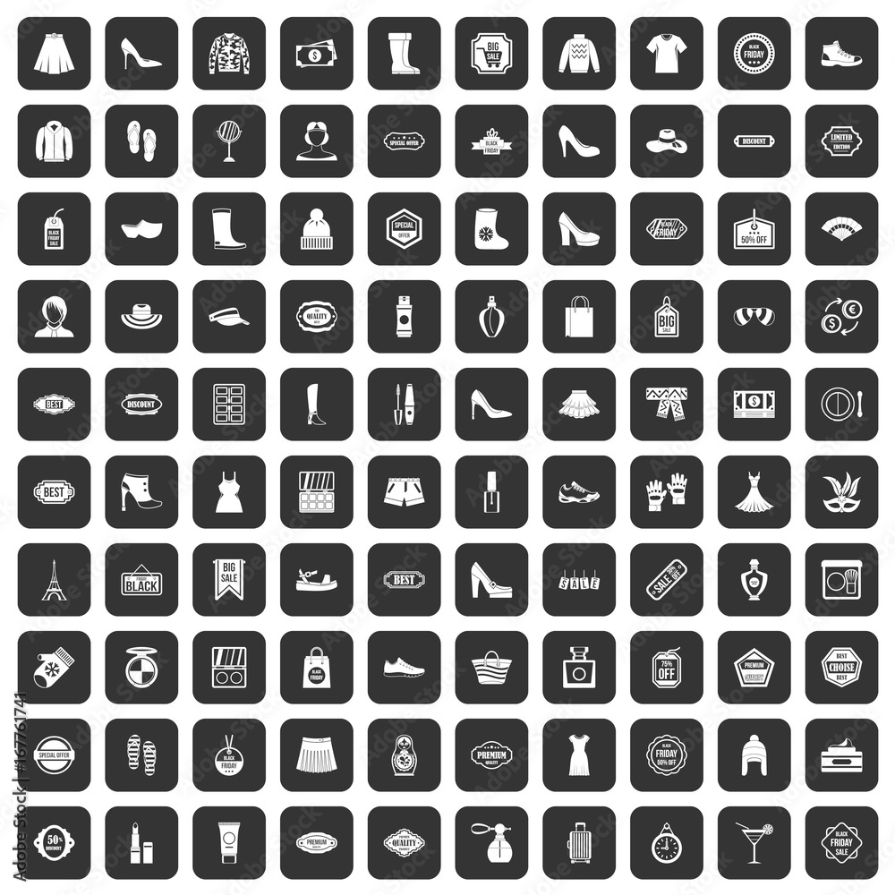 100 woman shopping icons set black 100 woman shopping icons set black