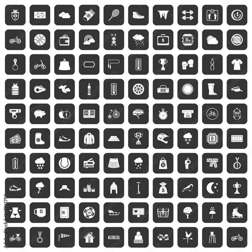 100 woman sport icons set black 100 woman sport icons set black