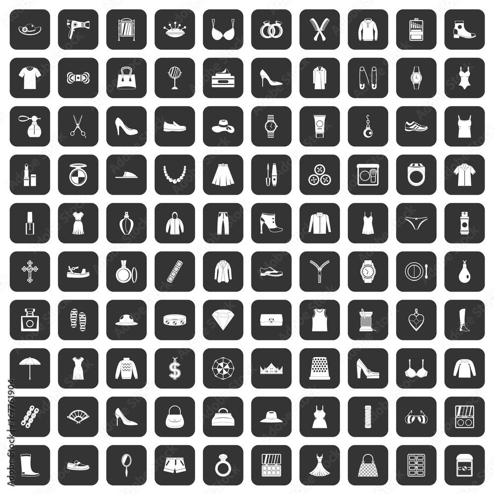 100 womens accessories icons set black 100 womens accessories icons set black