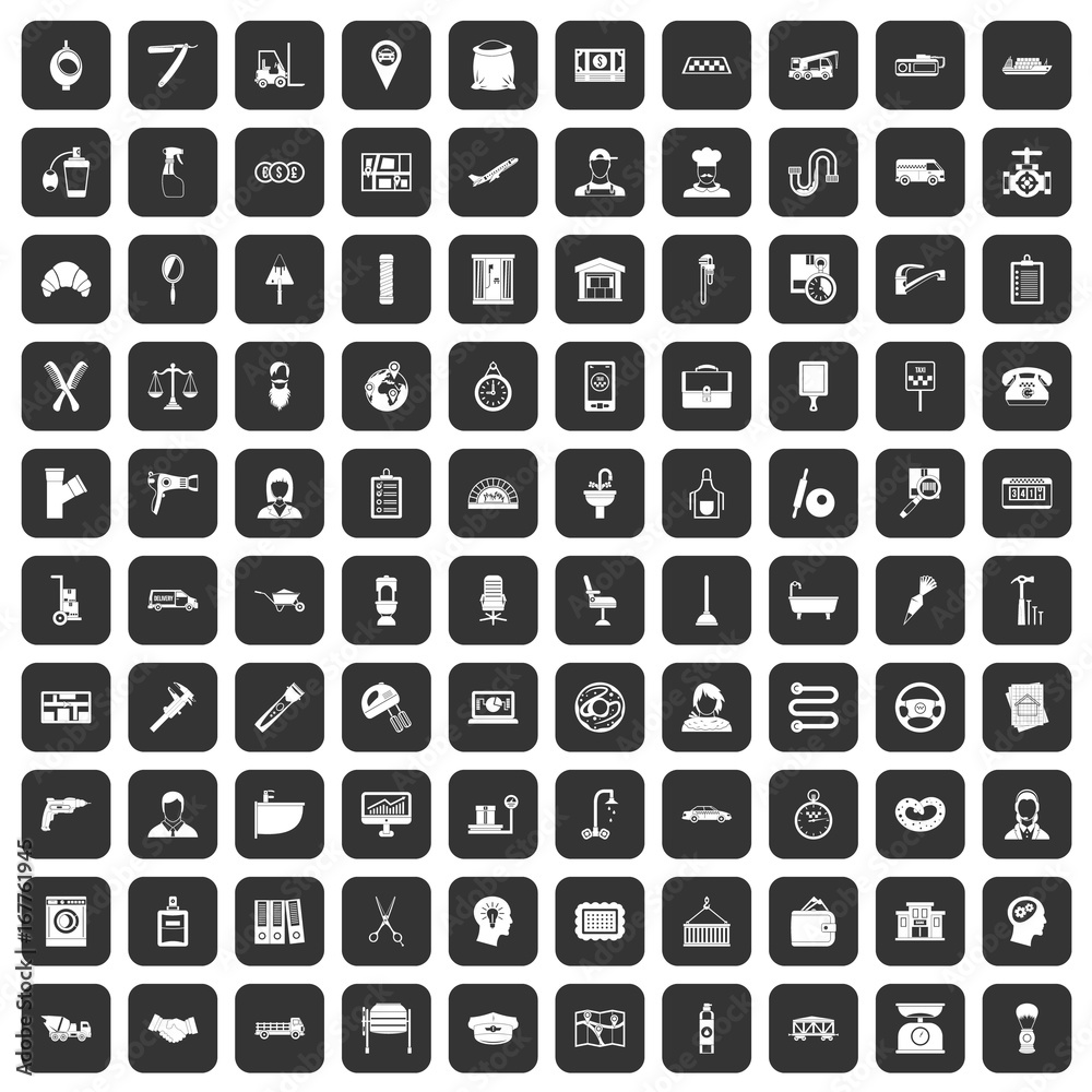 100 work icons set black 100 work icons set black