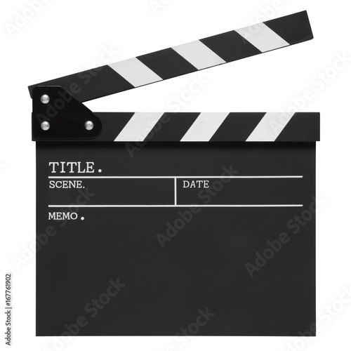 Vászonkép open blank clapper board on top view vintage white wood table for the action sce