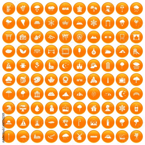 100 scenery icons set orange