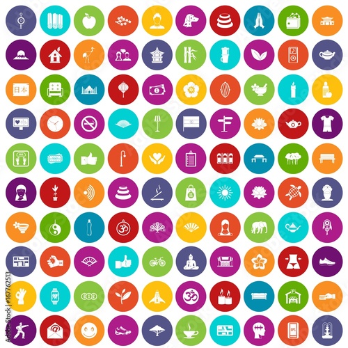 100 yoga studio icons set color