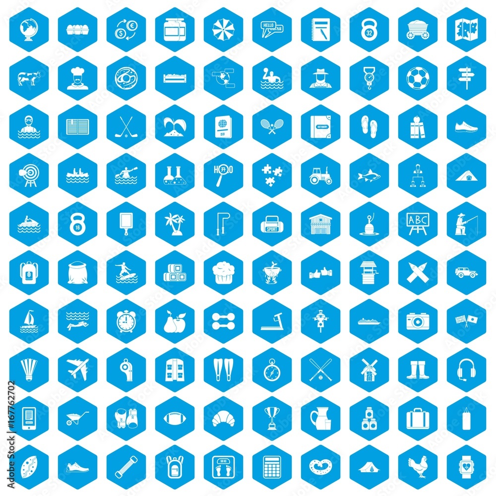 100 activity icons set blue 100 activity icons set blue