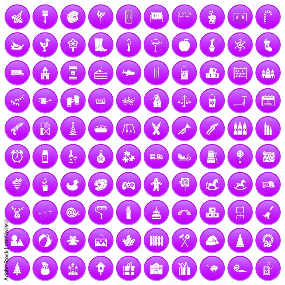 100 preschool education icons set purple 100 preschool education icons set purple