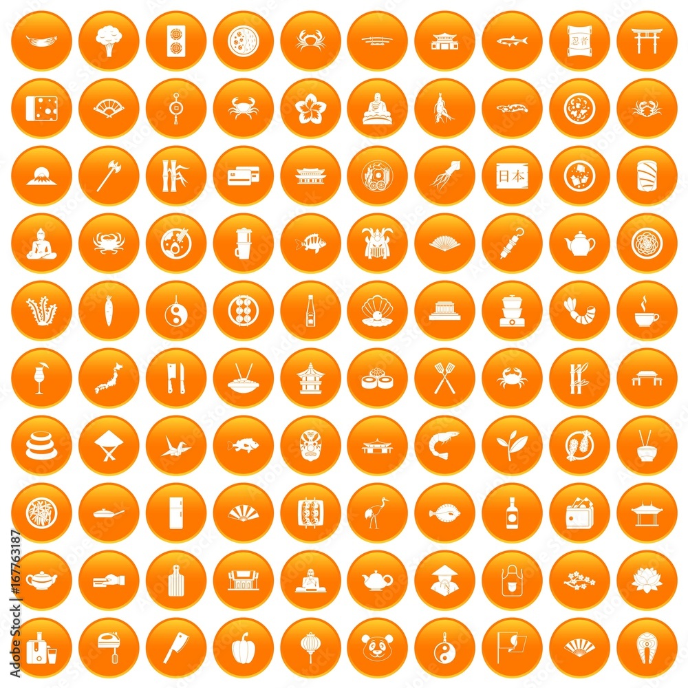 100 sushi bar icons set orange 100 sushi bar icons set orange