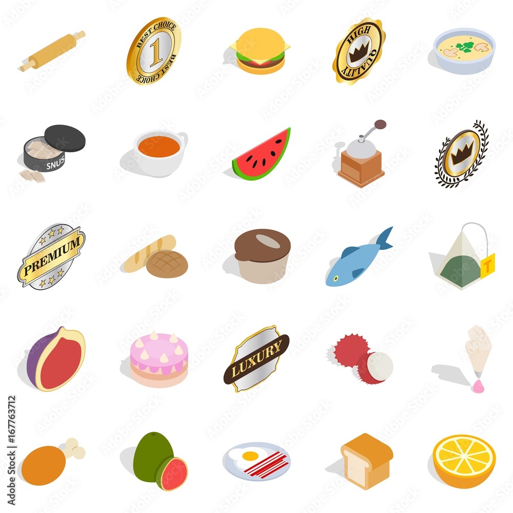 Fast food icons set, isometric style