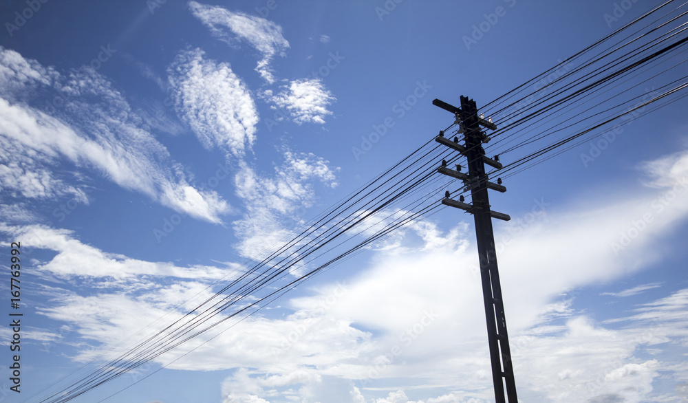 Electric pole , railway style , on a sunny day Electric pole , railway style , on a sunny day