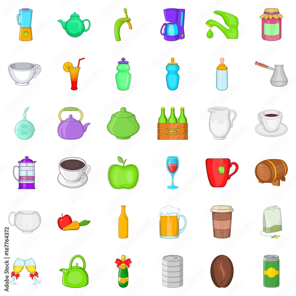 Different beverage icons set, cartoon style Different beverage icons set, cartoon style
