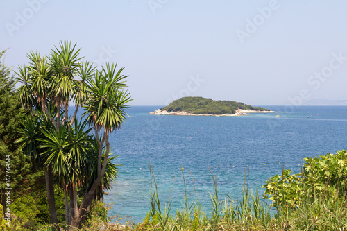 Ksamil Albania coast with Ionian sea and island 