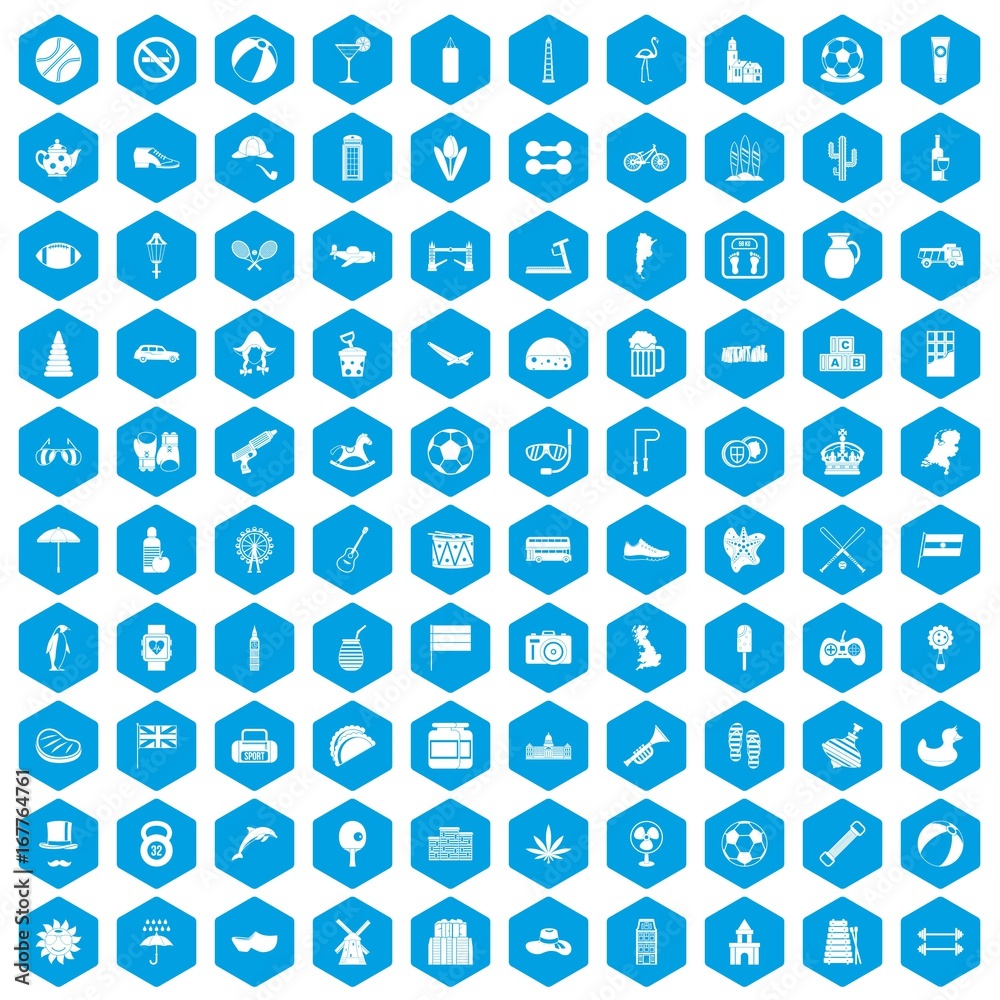 100 ball icons set blue 100 ball icons set blue