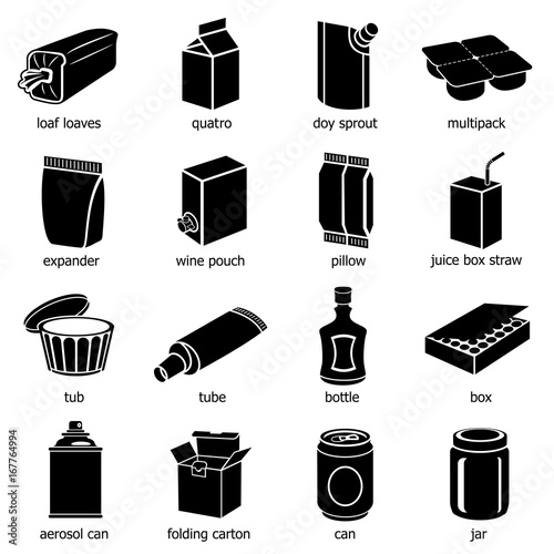 Package types icons set, simple style