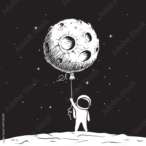 Cute astronaut keeps a moon