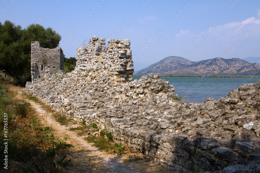 Landscape Butrint Albania with Ionian sea and mountains
