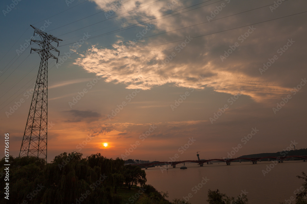 A river with a sunset