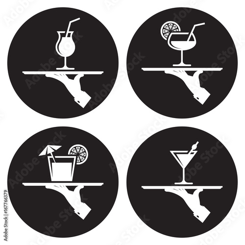 human hand with a tray icons