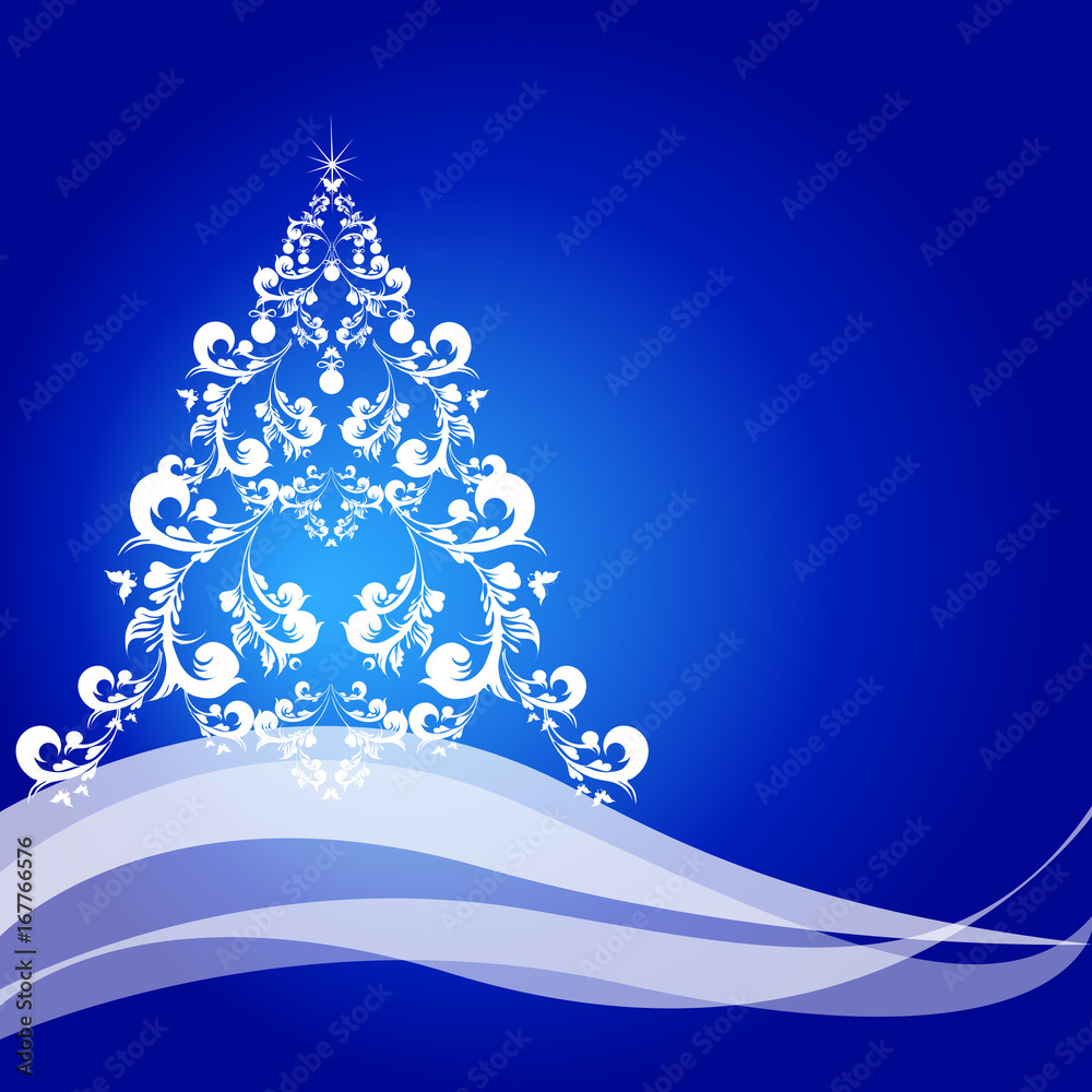 Christmas tree, blue,and white