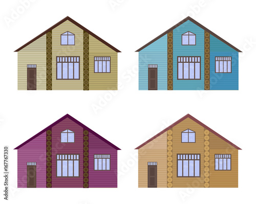 Set collection of different colors architecture facade buildings vector