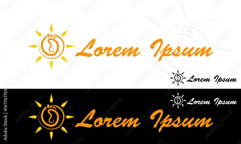 Fototapeta premium Abstract icon with foot and sun depicting recreational activities on the beach 