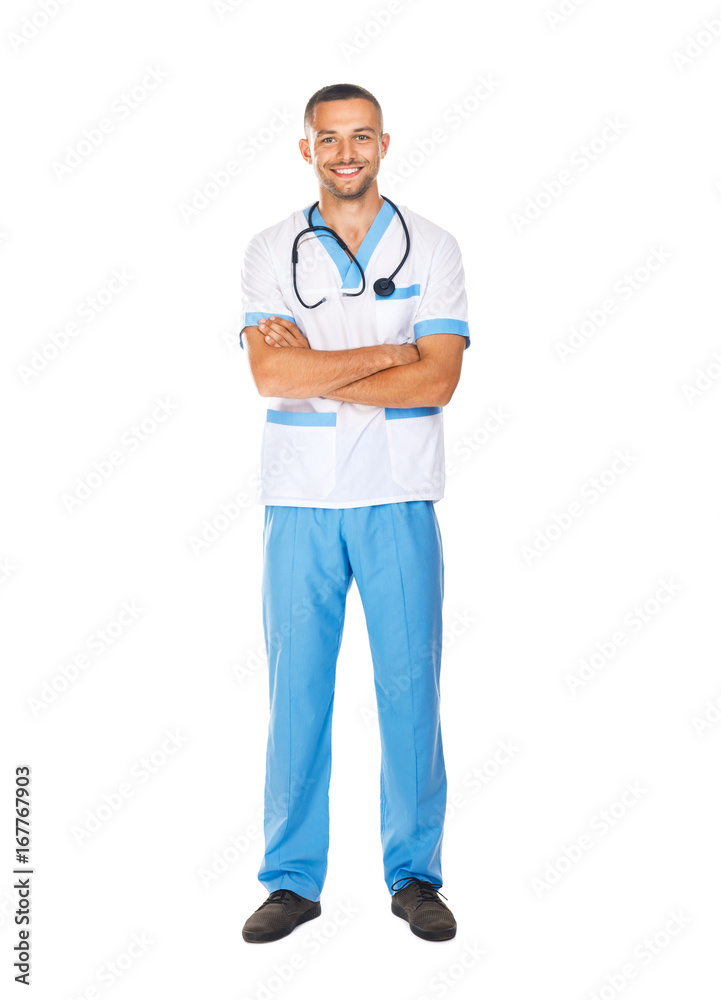 Full length portrait of smiling confident doctor with arms crossed Full length portrait of smiling confident doctor with arms crossed