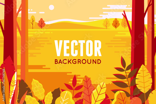 Vector illustration in flat linear style - autumn background - landscape illustration with plants