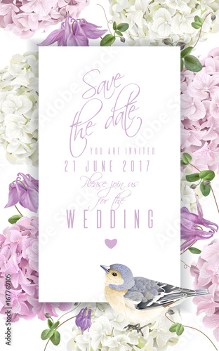 Hydrangea bird vertical banner
