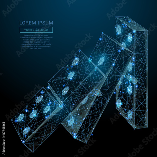 Abstract image of a Domino effect in the form of a starry sky or space, consisting of points, lines, and shapes in the form of planets, stars and the universe. Vector business wireframe concept.