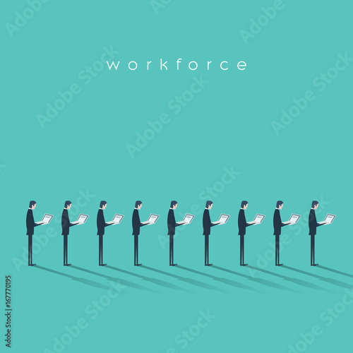 Business workforce vector illustration concept with businessmen doing menial repetitive job. Business outsourcing concept.