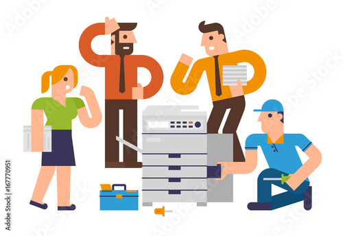 Flat design illustration business people working in an office.