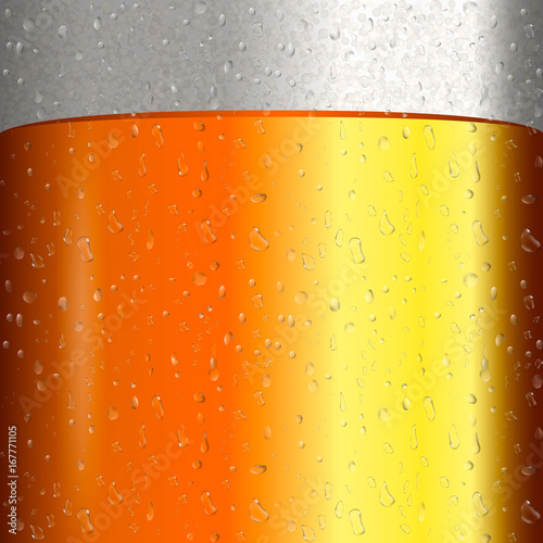 Beer with transparent bubble on mug. Yellow liquid 3d realistic vector illustration. Cold beer texture with condensate.