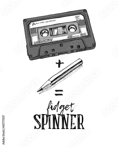 Humor poster with image of a Audio Cassette and a pencil. Vector illustration.