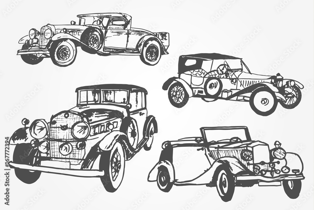 classic cars set illustrations