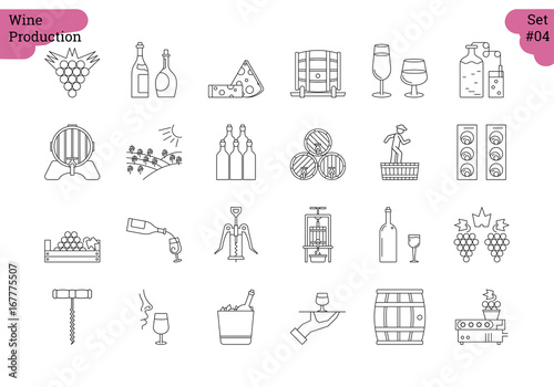 Linear icon set 4 - WINE PRODUCTION