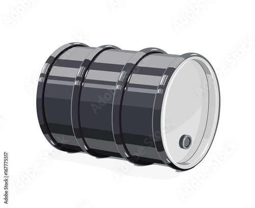 Black metal barrel for oil, isolated white background. Vector