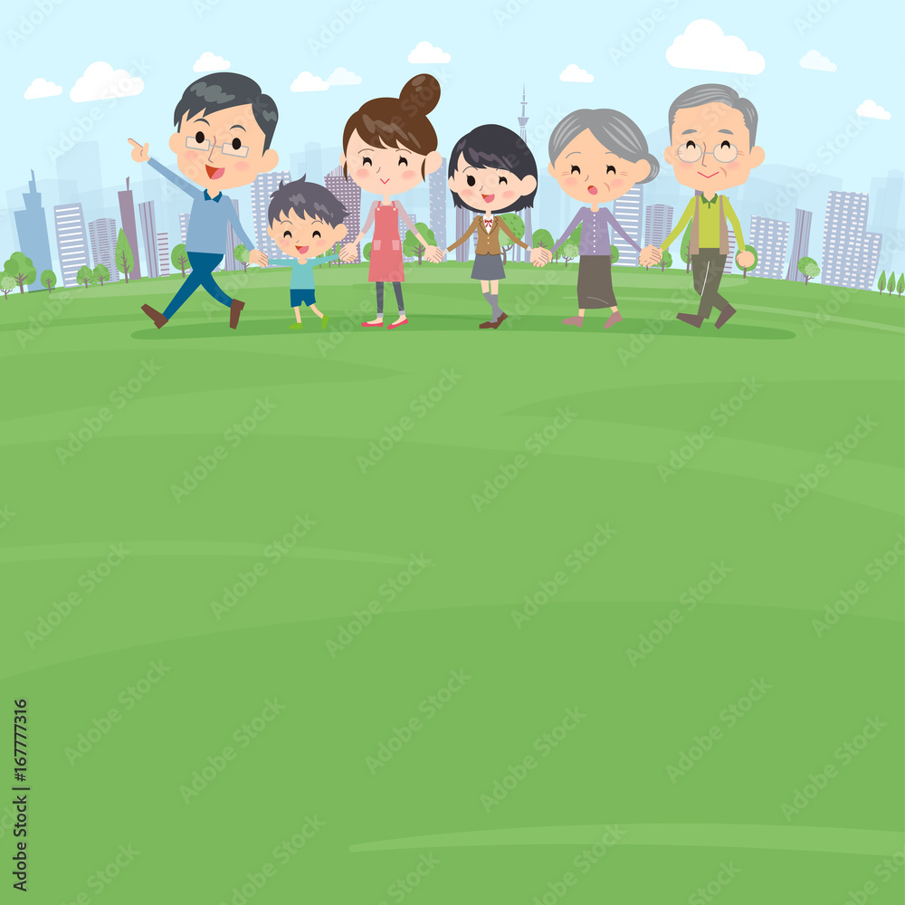 Hand holding family three generations Walking Park Hand holding family three generations Walking Park