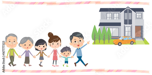 Hand holding family three generations Walking House tour