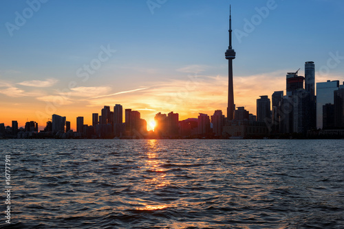 Photography Toronto city skyline at sunset, Ontario, Canada.
