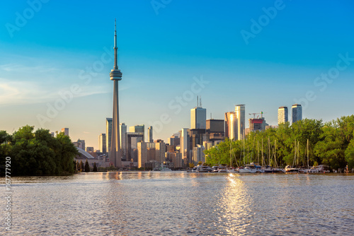 Toronto city skyline from centre island at sunset , Ontario, Canada