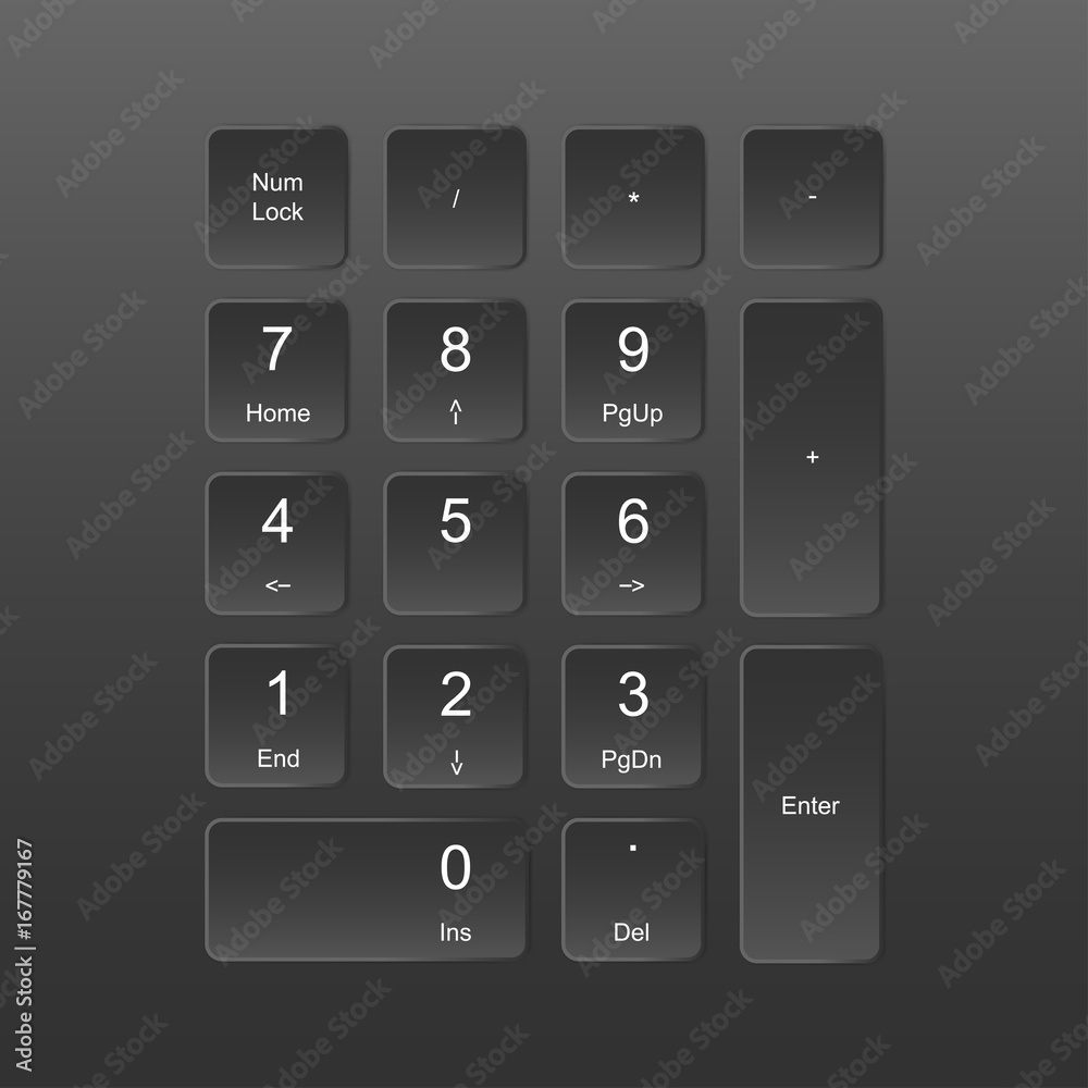 A set of buttons numerics, numbers keyboard, keypad in icon vector for  mobile numbers, computer, PC, push buttons in dark Grey color background.  Stock Vector | Adobe Stock