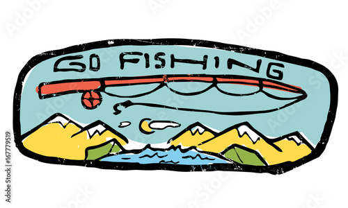 Go fishing label. Nature and resting. photo