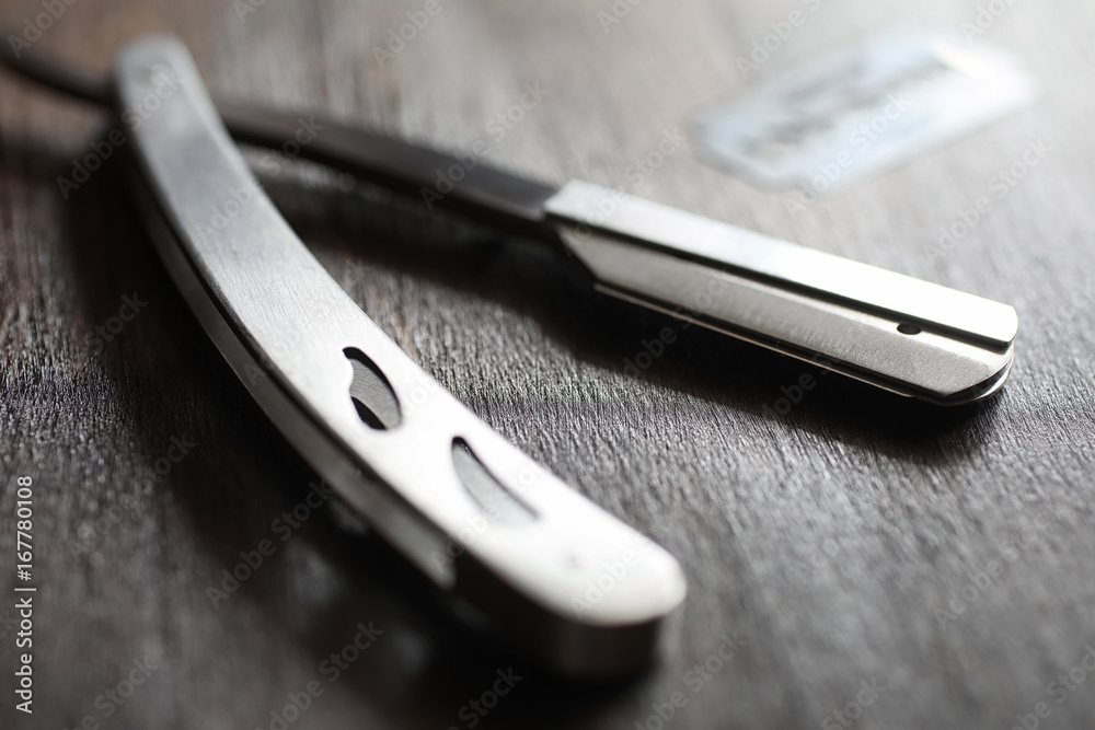 Shaving accessories on a wooden background Shaving accessories on a wooden background