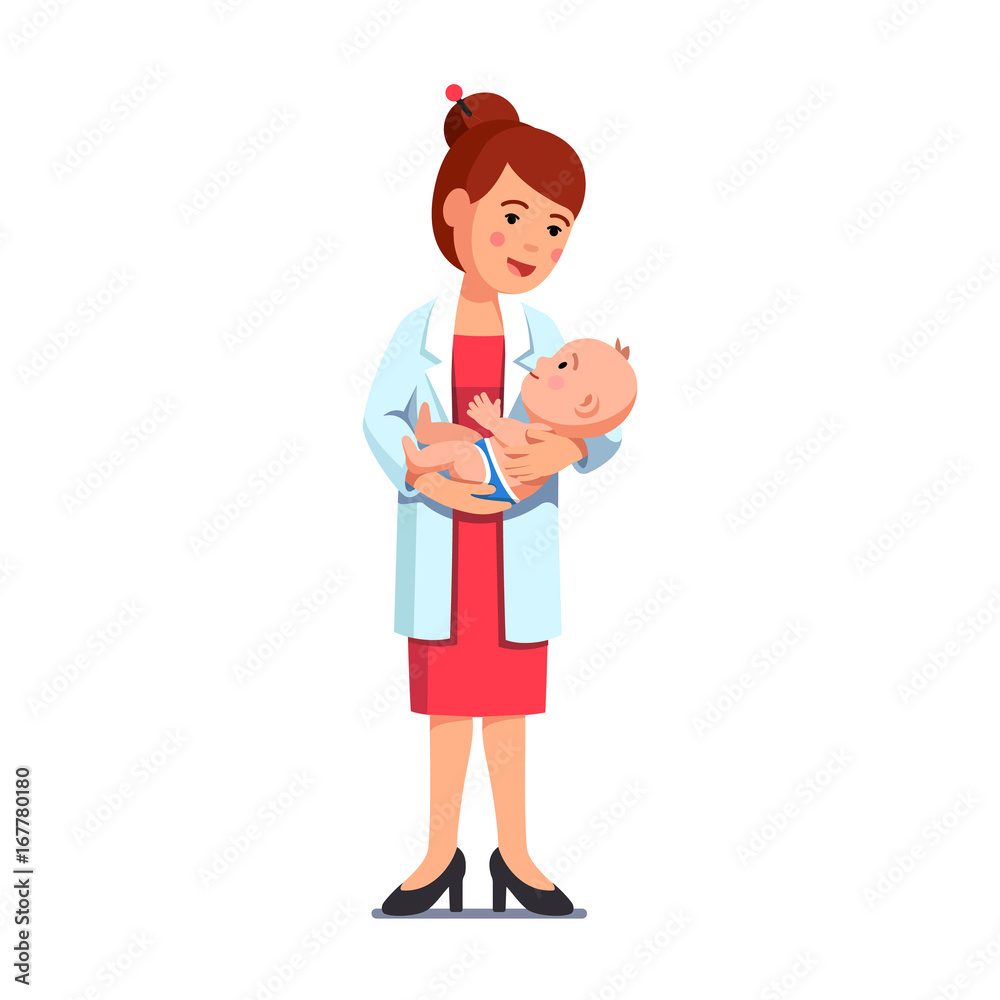 Pediatrician woman holding little baby in hands Pediatrician woman holding little baby in hands