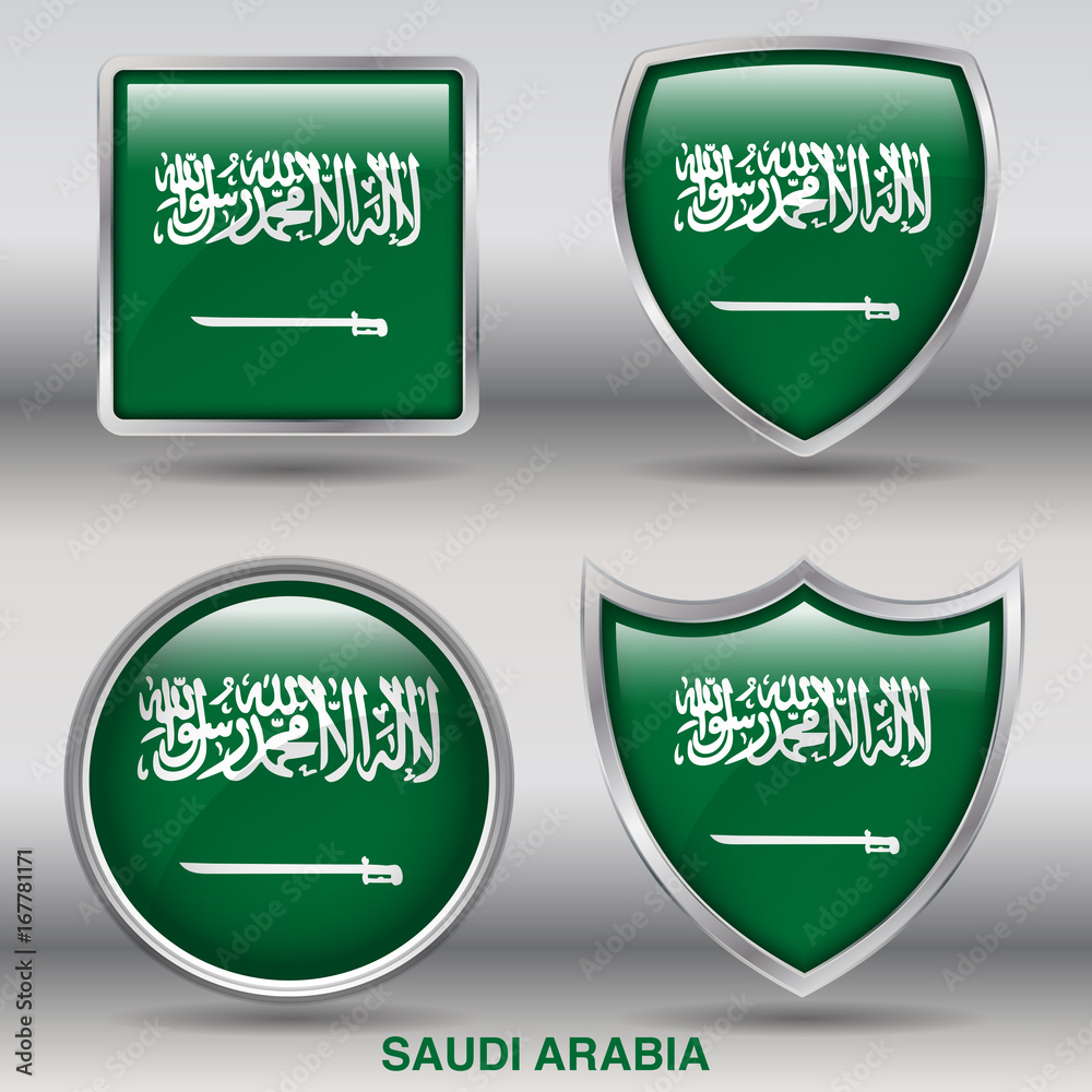 Flag of Saudi Arabia in 4 shapes collection with clipping path Flag of Saudi Arabia in 4 shapes collection with clipping path