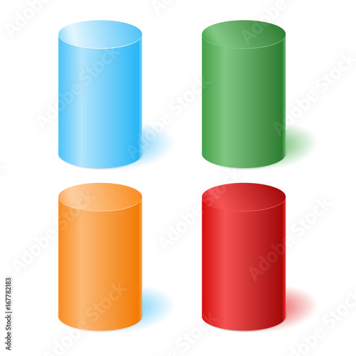 Colored 3D cylinders with a shadow. Vector illustration